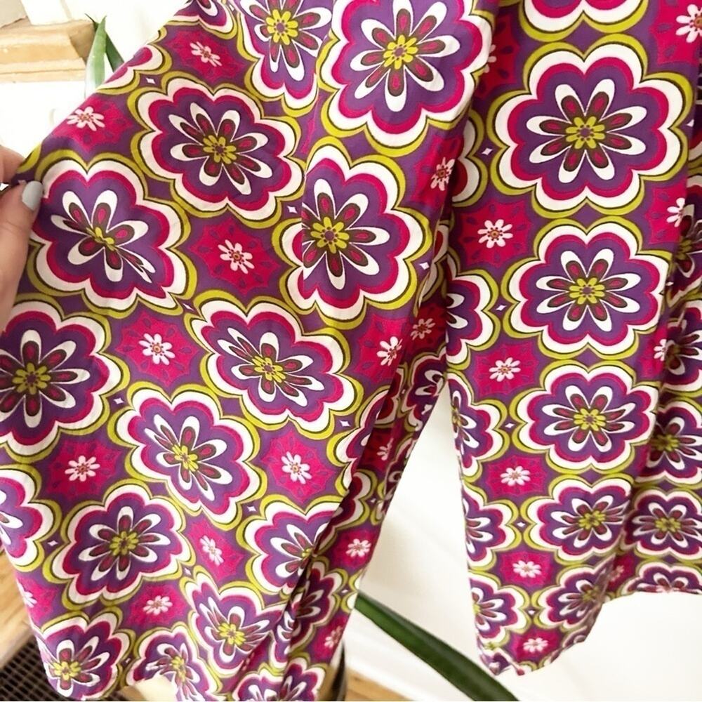 Women's Palazzo Pants Pink Purple Green Floral Print Wide Leg Cotton Size M - Picture 4 of 9